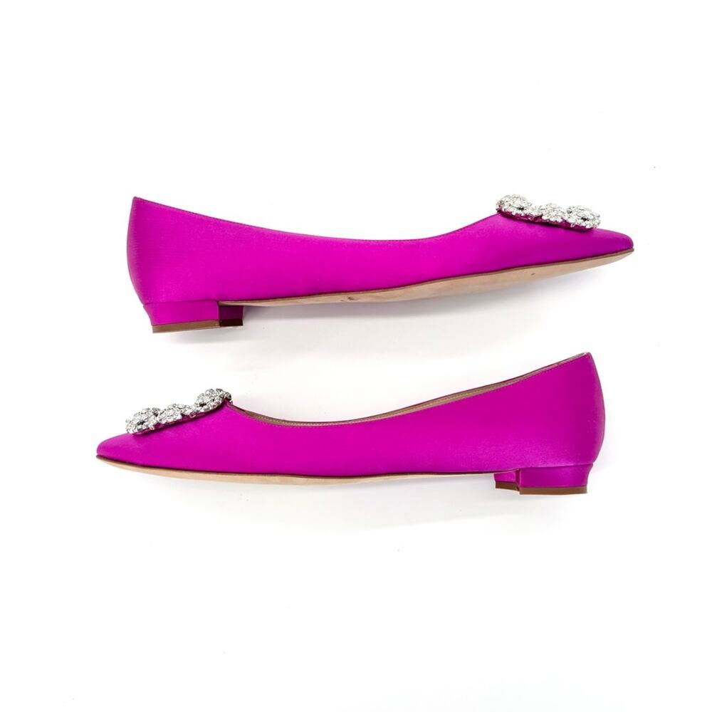 New Manolo Blahnik Hangisi Flat Fuchsia Crystal Embellished Pointed Toe Shoes 39 - Picture 5 of 12